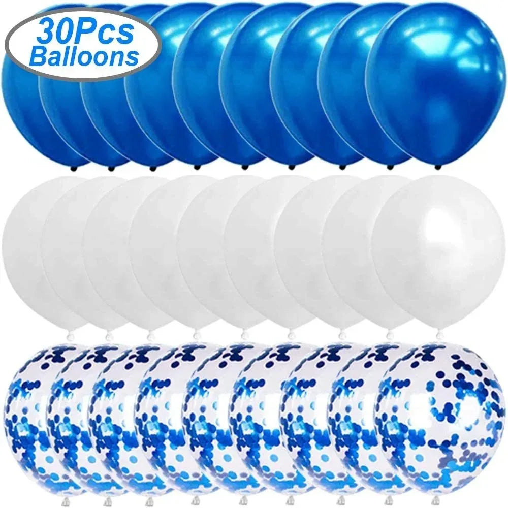 43Pcs Blue Happy Birthday Balloon Banner White And Blue Confetti Balloons for Boy Birthday Party Decorations