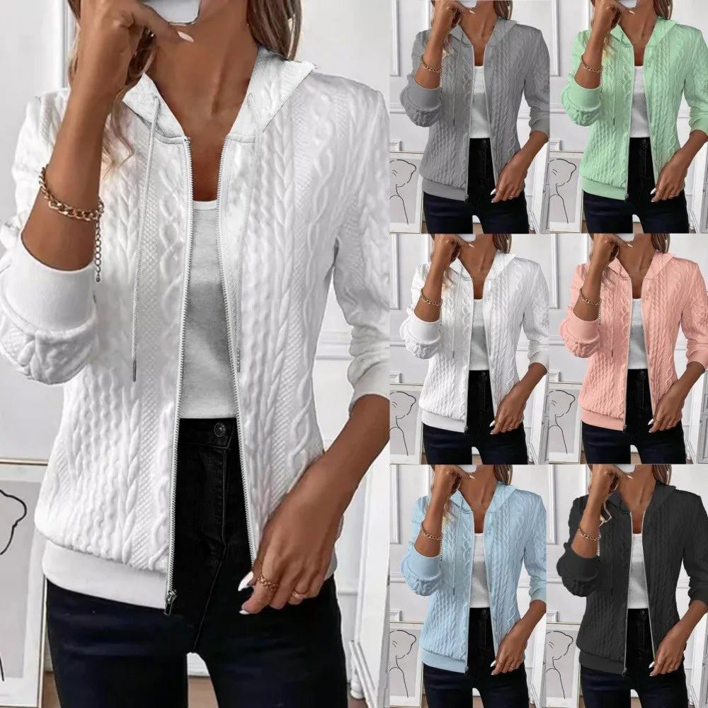 Hoodies women 2026 casual Autumn Spring solid-color long-sleeved knitted zipper hooded sweatshirt for women's clothing