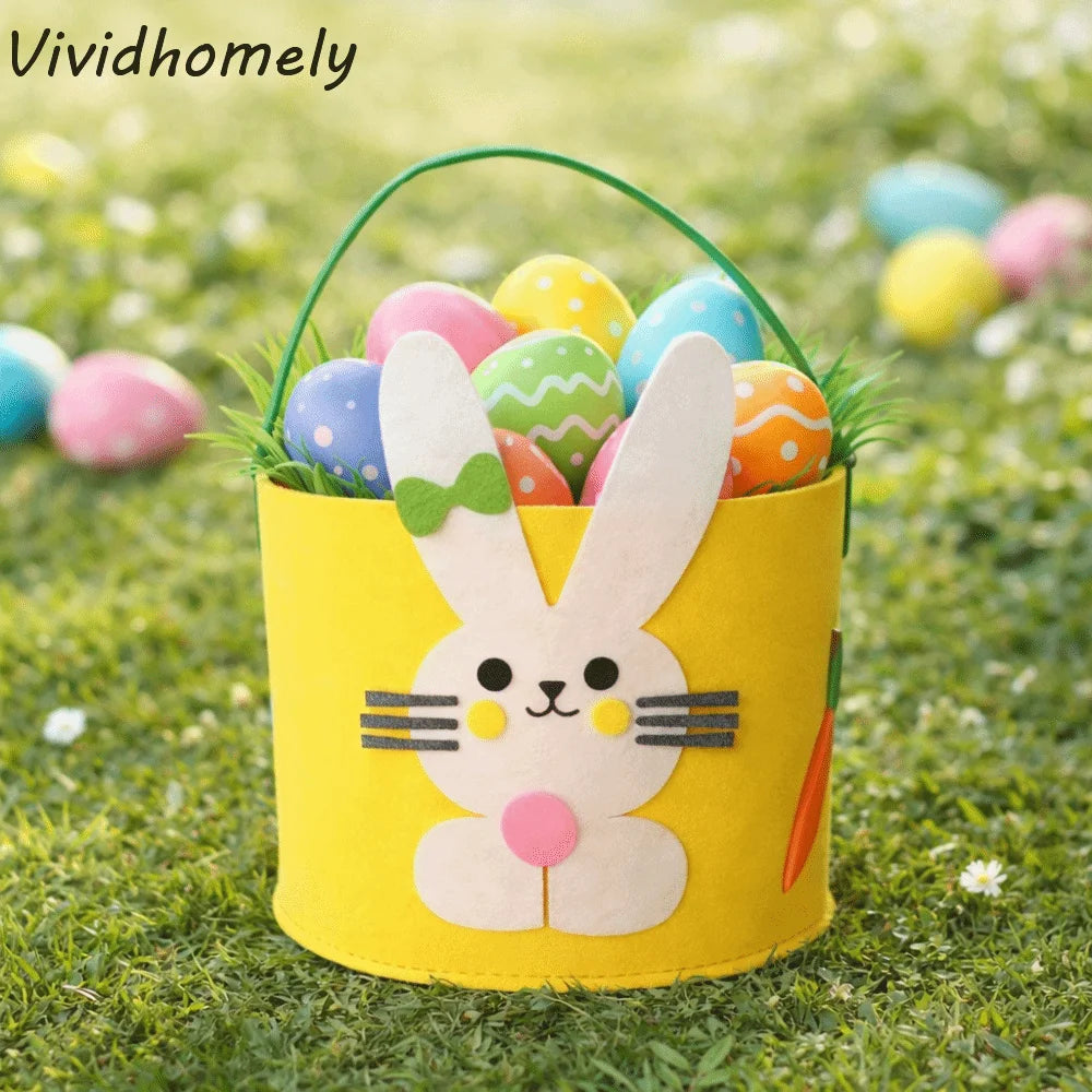 Easter Tote Bag Felt Easter Egg Basket Large Capacity Colorful Eggs Rabbit Candy Bags Cartoon Cookie Gift Bag Party Decoration
