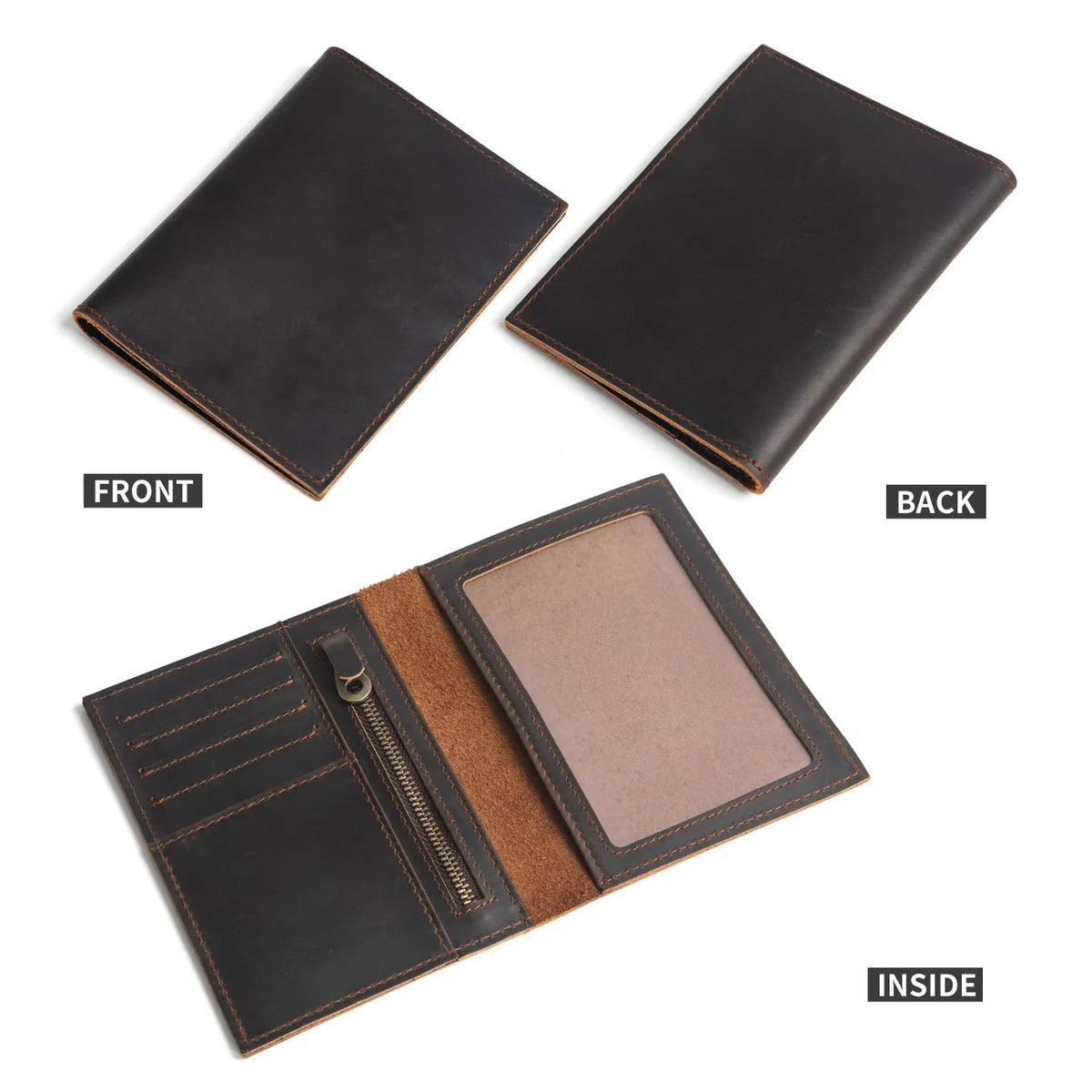 All-in-One Leather Passport Holder - Travel Wallet with Zipper & Card Slots, Durable Document Organizer for Trips & Business