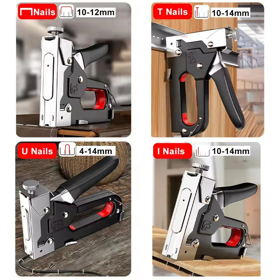 4 In 1 Nail Gun DIY Furniture Construction Stapler Upholstery Staple Gun with 800 Staples Home Decor Carpentry Tools