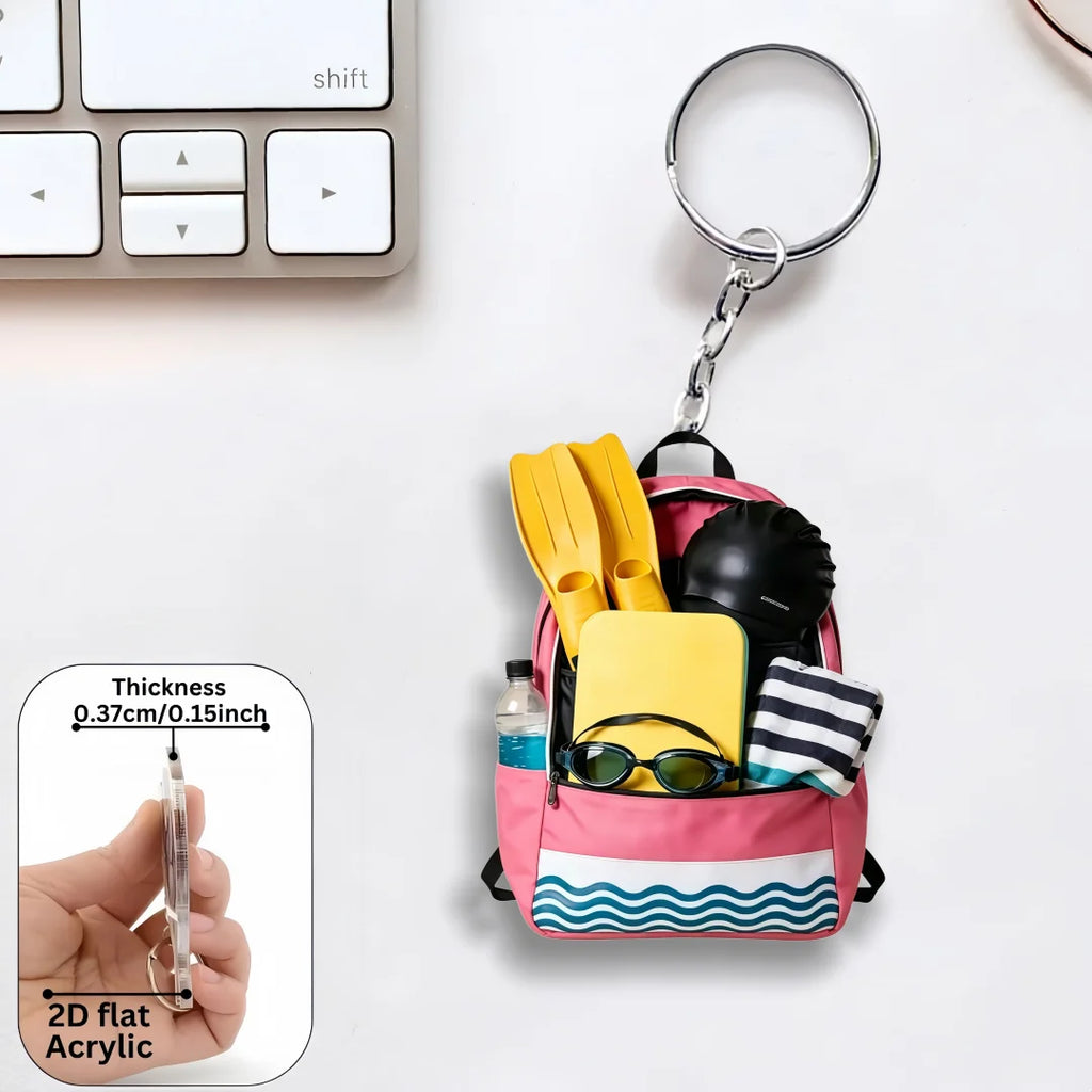Swimming Backpack Gear Keychain,2D Flat Acrylic Pendant,Sports Themed Ornament Charms,Hanging Decor for Bags Festive Party Gift