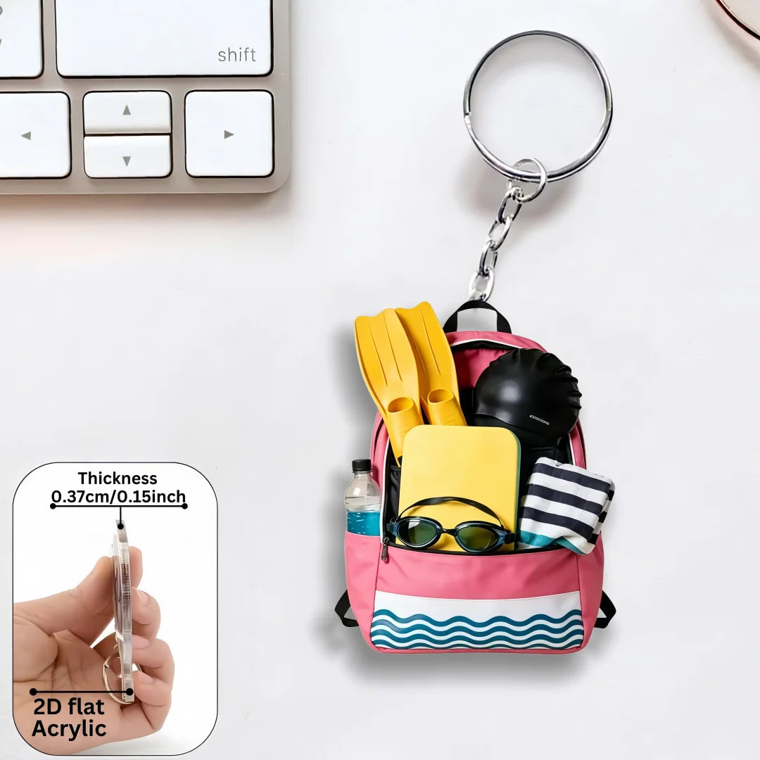 Swimming Backpack Gear Keychain,2D Flat Acrylic Pendant,Sports Themed Ornament Charms,Hanging Decor for Bags Festive Party Gift
