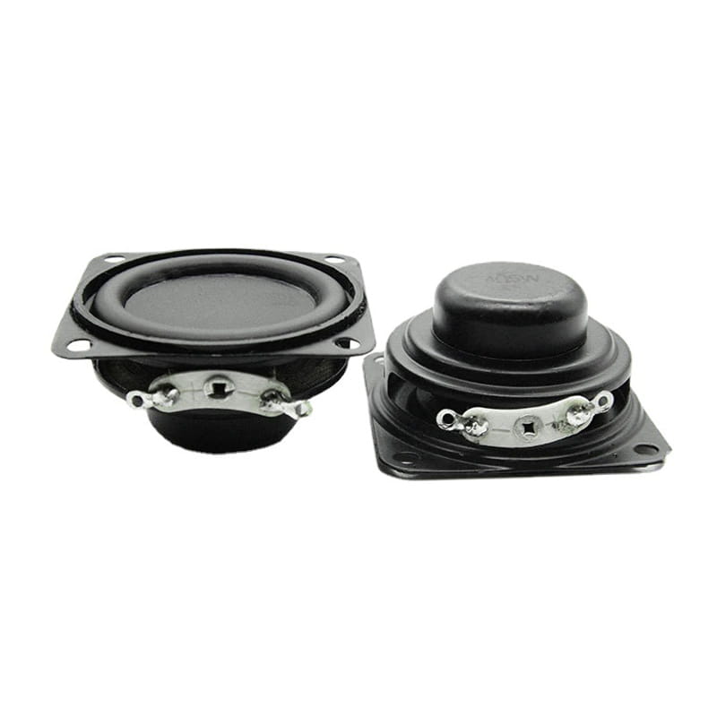 Black square-shaped 40mm 4 ohm 5w full range bluetooth speaker drivers with metallic mounting brackets and circular cones.