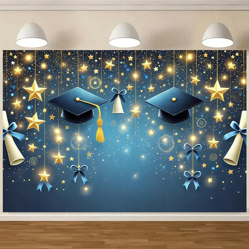 1 Holiday Graduation Celebration Background - Sparkling Stars and Diploma Design, Home, Office, and Party