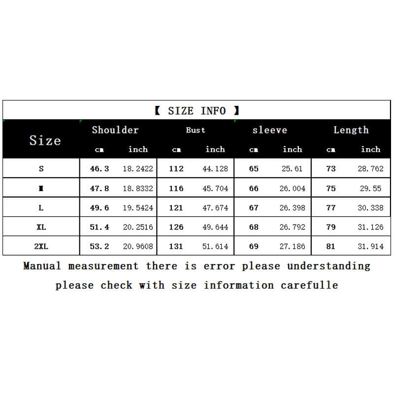 Tableau des tailles pour chemise décontractée boutonnée manches longues à rayures bleues pour homme, présentant des mesures en centimètres et en pouces selon les tailles allant de S à 2XL.