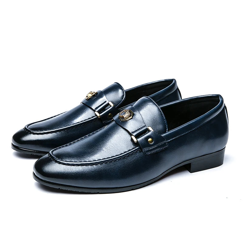 Men Business Dress Casual Fashion Elegant Formal Shoes Slip-on Evening Dress Loafers Party Metal Buckle Wedding Leather Shoes
