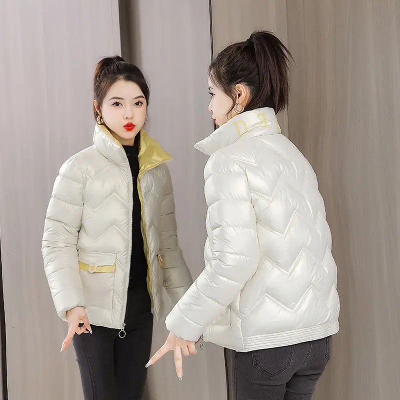 Cropped Black Thick Padding Female Coats Quilted Padded Women's Jackets Duck Down Short Blue Fashion 2025 Winter Promotion Korea