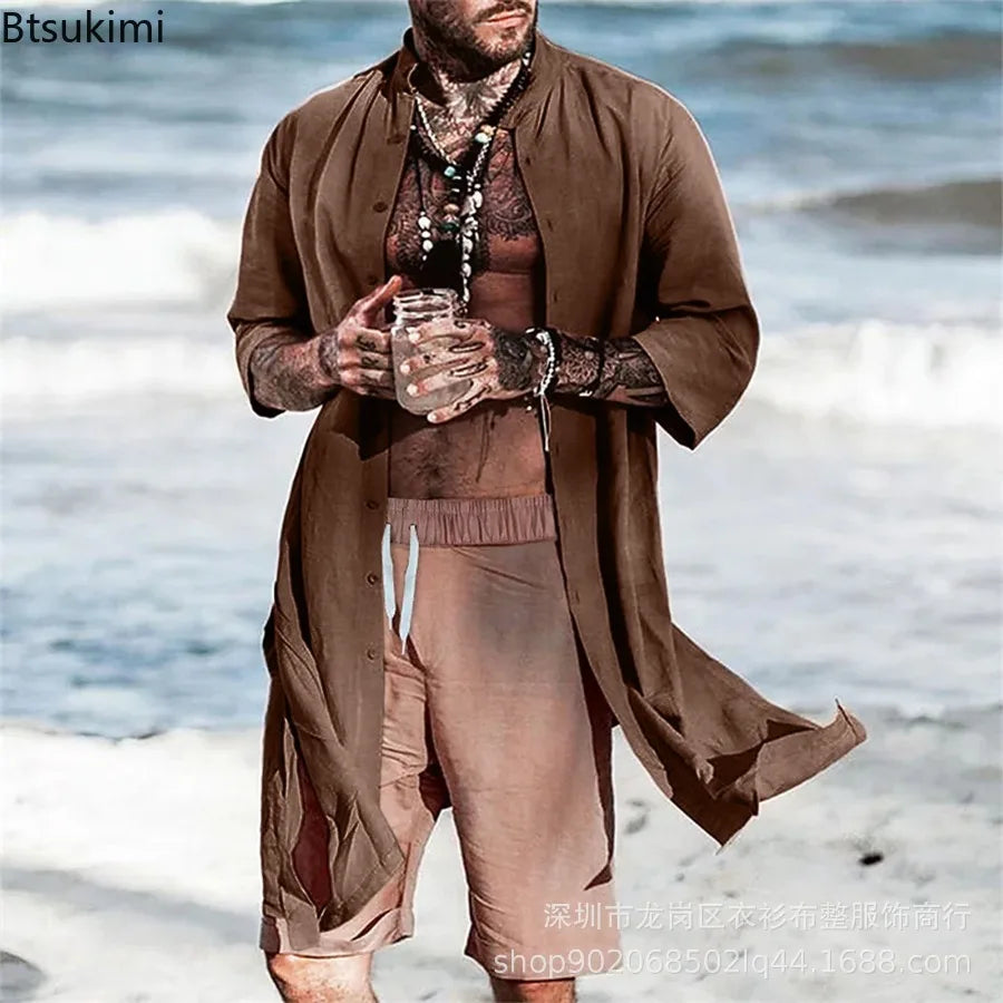 Men's Fashion Vintage Trench Coat Cotton Long Sleeve Stand Collar Hip Hop Jacket Men Cloak Solid Outerwear Punk Style Streetwear