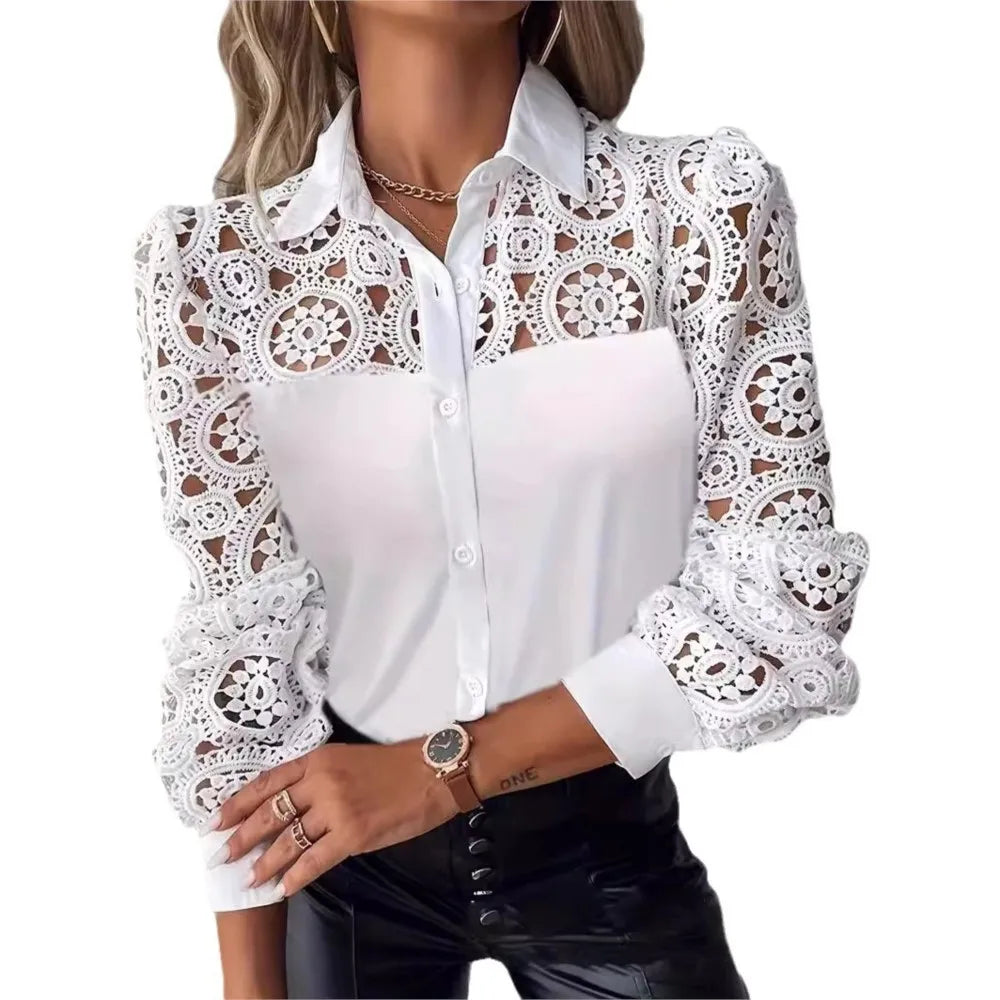 2026 Elegant Blouse For Woman Shirts & Blouses Women's Clothing Top Ladies Temperament Commuting  Office Hollow Out Solid Color