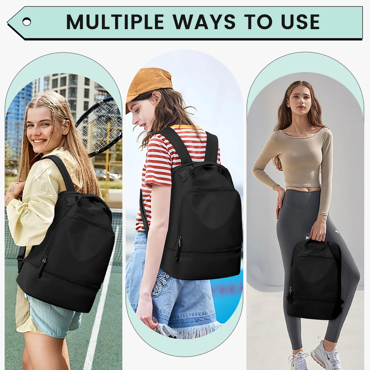 Gym Bag for Women，Personal Item Travel Bag With Shoe Compartment Travel Backpack for Women，Sports Backpack Ideal for Tennis，Swim