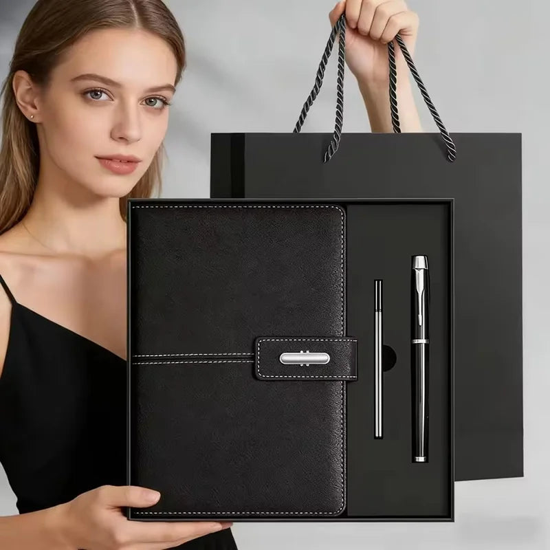 High‑End Elegant Leather Business Notebook Set With Gift Box Pen Insert Office Journal For Enterprise Business Office Supplies