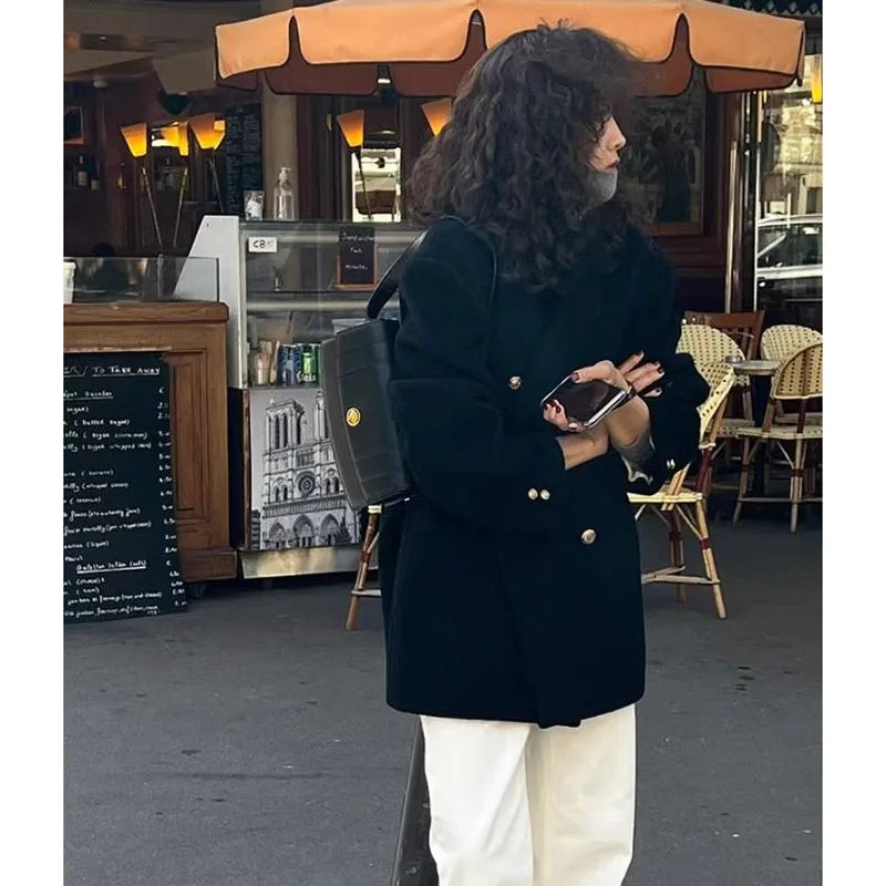 Double-breasted Suit Woolen Coat Women Winter 2026 New Korean Wool Jacket High-quality Outwear Temperament Lapel Overwear Female