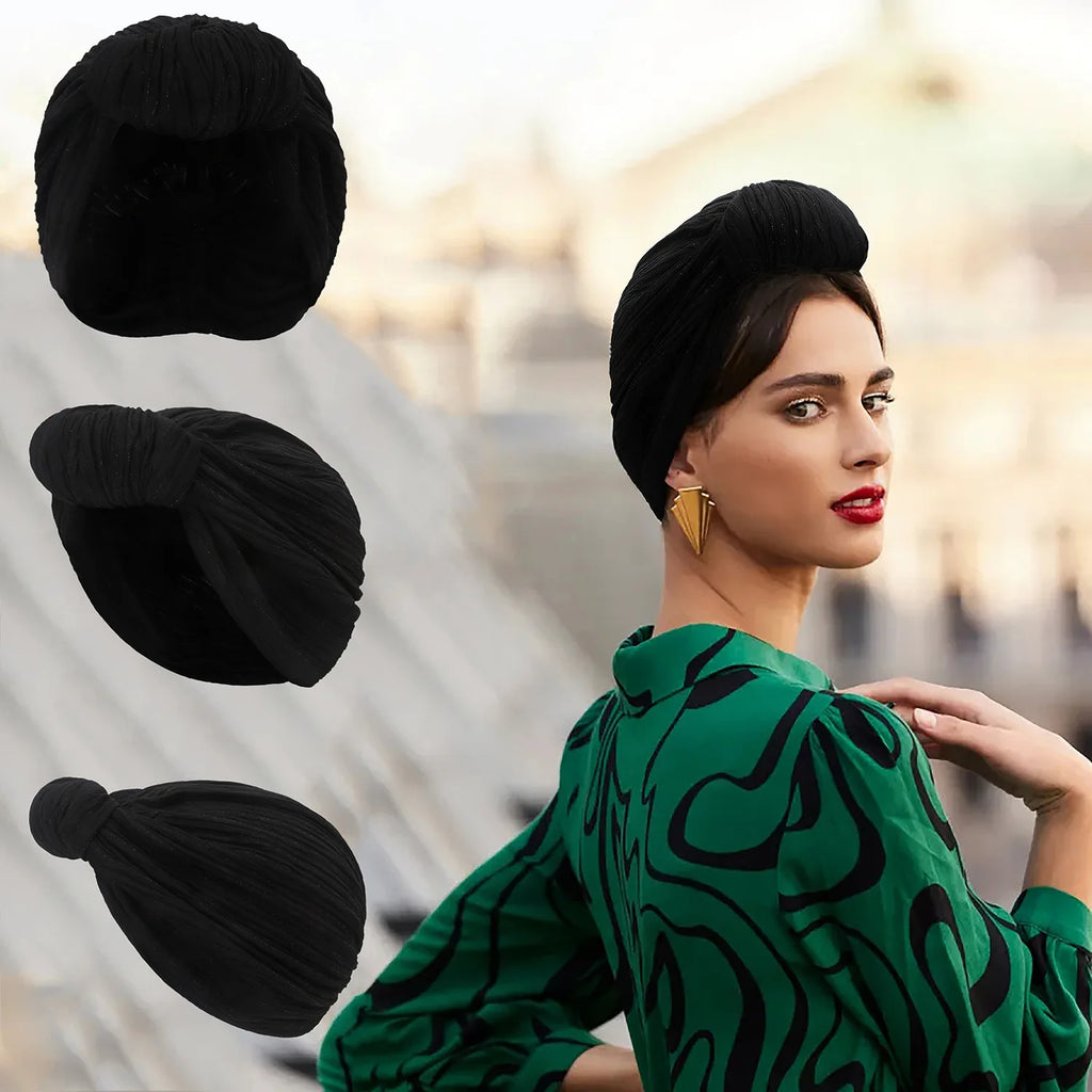 Fashion Women Shine Silver Wire Knot Turban Cap Autumn Winter Warm Headwear Bonnet Casual Streetwear Female Muslim Indian Hats