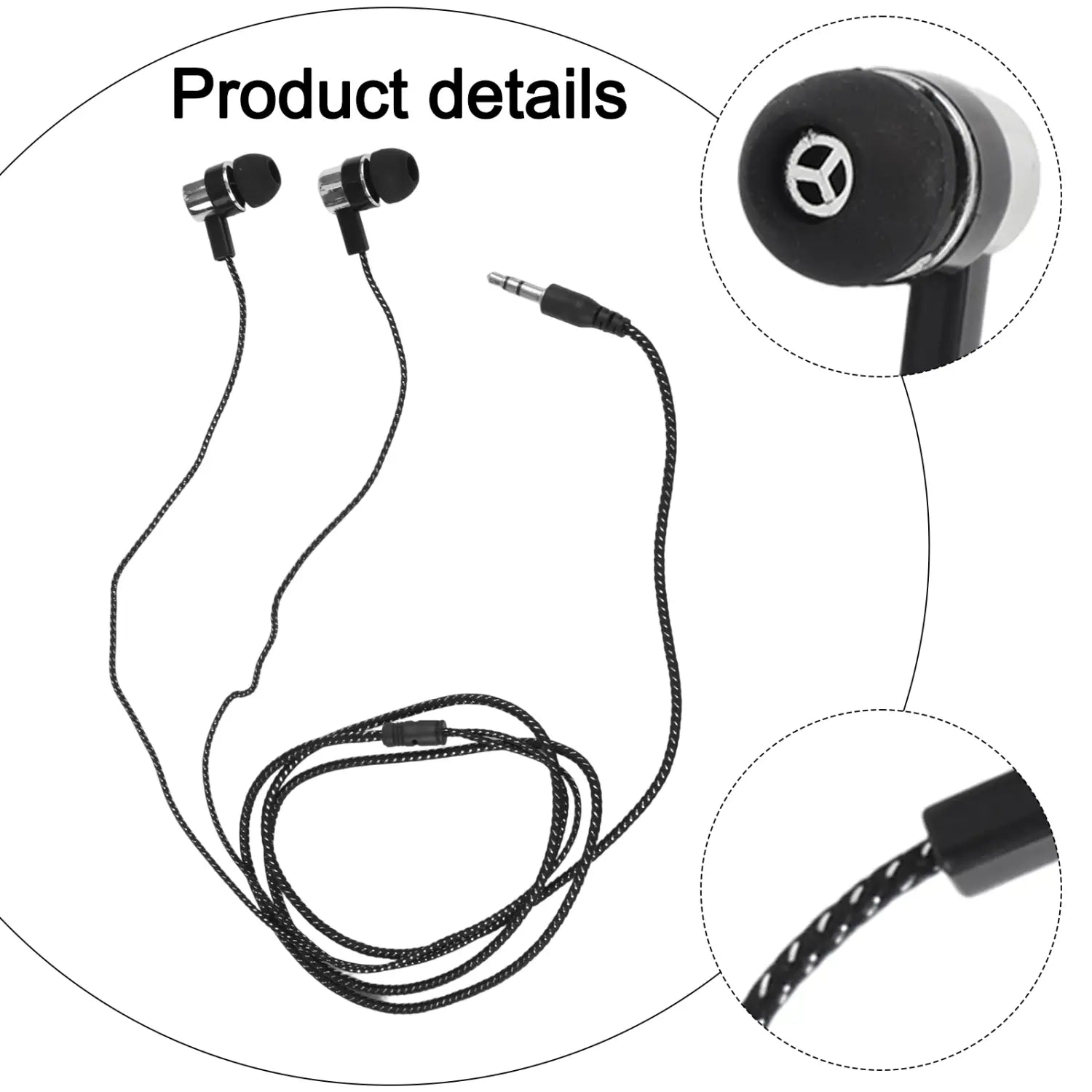 Écouteurs intra-auriculaires stéréo filaires pour basses noirs avec câble tressé et accents métalliques argentés sur les écouteurs, avec une prise jack 3,5 mm