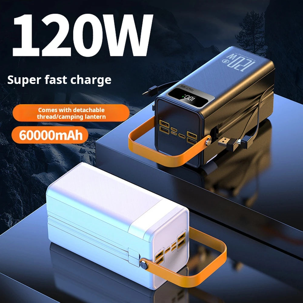 Portable Power Bank 30000mAh 60000mAh 120W Fast Charging Emergency Power Station with LED Charger for Home Camping And Phone