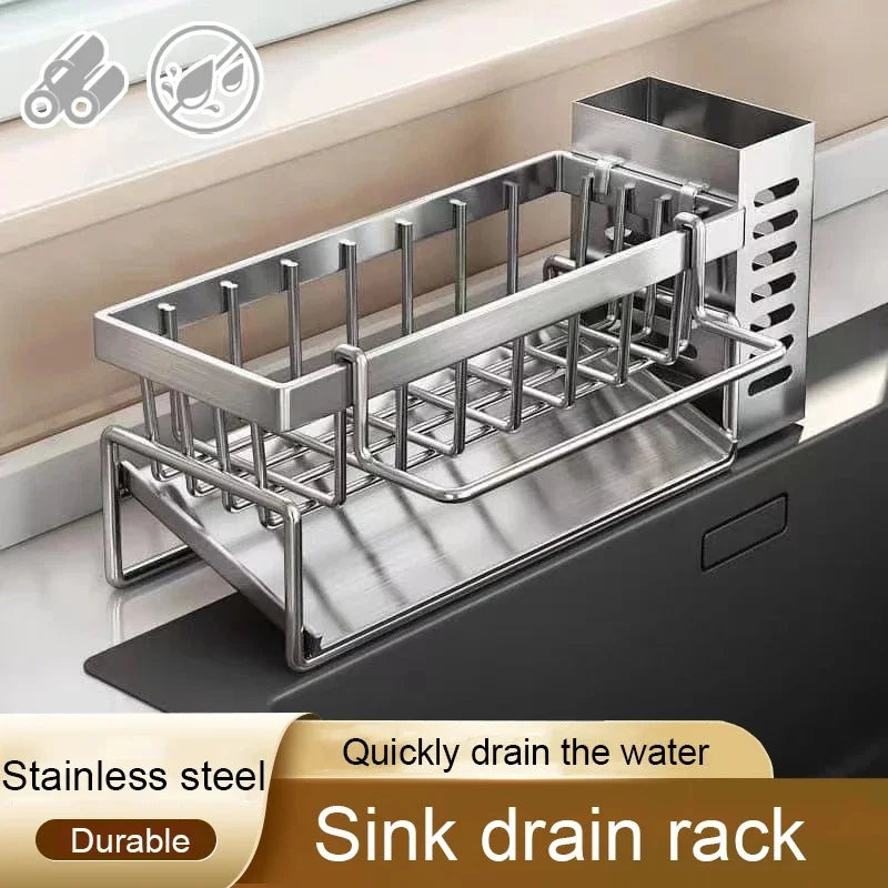 Kitchen Multifunctional Stainless Steel Sink Cleaning Tools Storage Rack Drain Rack For Sponge Cleanser Rag Organizer Hanger