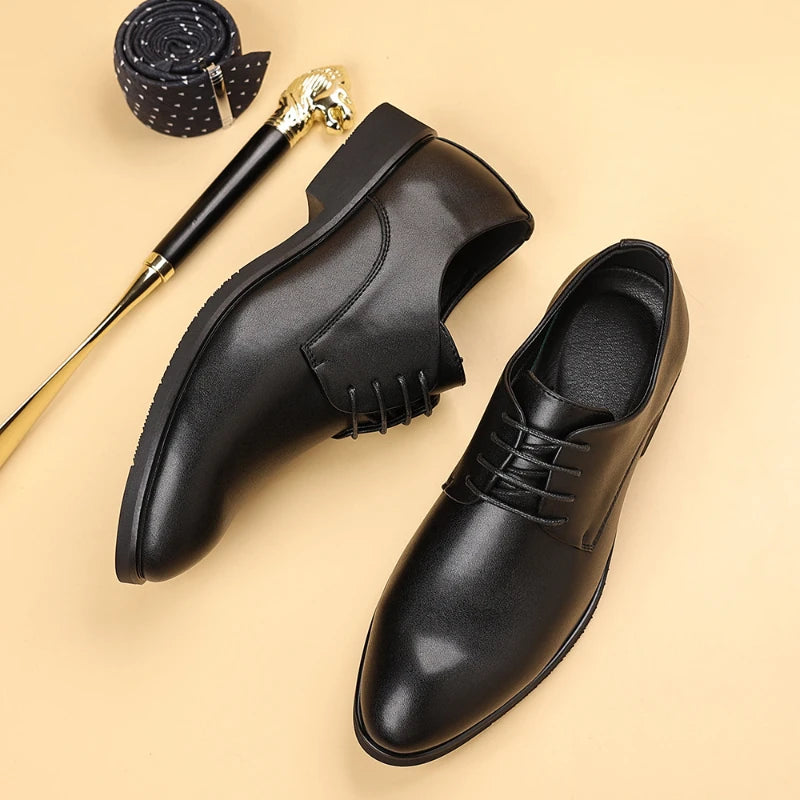 Elevator Dress Shoes Soft Sole Trendy Leather Shoes Business Formal British Style Wear Resistant Casual Shoes Simple Fashion