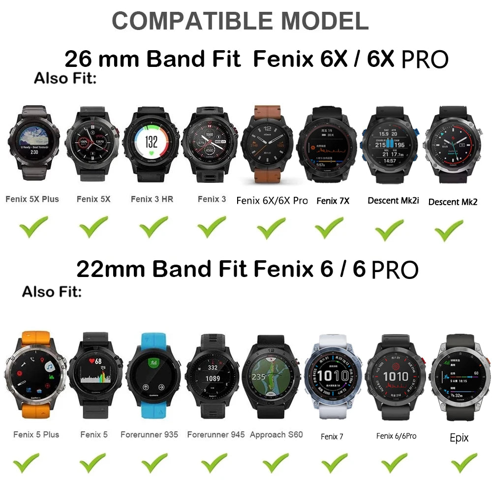 Fenix 7 7X Official Screw 22 26MM Silicone Smartwatch Band Straps For Garmin Fenix 6 6X Pro 5 5X Plus Easyfit Quick Fit Bracelet