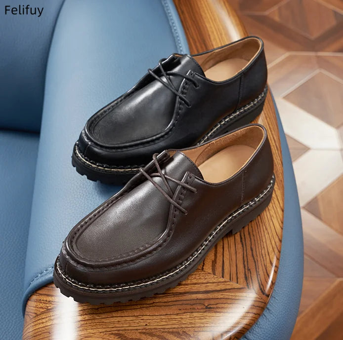 Men fashion business wedding dress shoes lace-up real leather casual shoes stylish platform sneakers breathable footwear mans