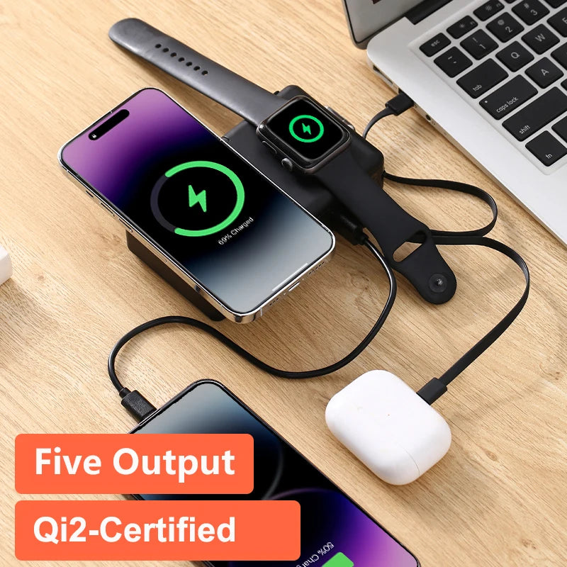 65W GaN USB C Charger Power Bank 20000mAh Qi2 Magnetic Wireless Fast Charger for iPhone 16 iWatch Laptop Powerbank with AC Plug