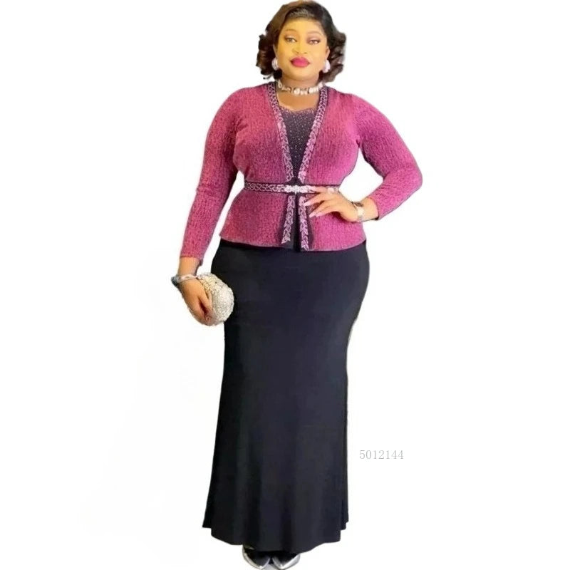 Turkey African Dresses For Women Dashiki Crystal Ankara Clothing Elegant Long Sleeve Maxi Dress Party Prom Birthday Evening Gown