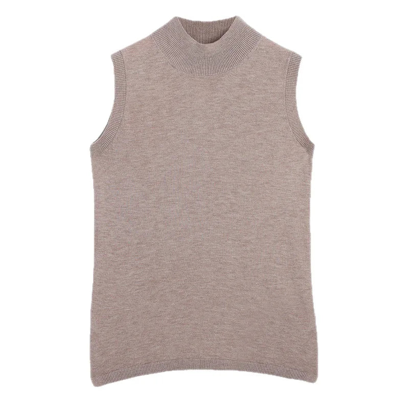 2025 Worsted Pure Wool Women's Autumn And Winter New Half-high Collar Short Slim Fit Inner Base Sweater Sleeveless Vest Women