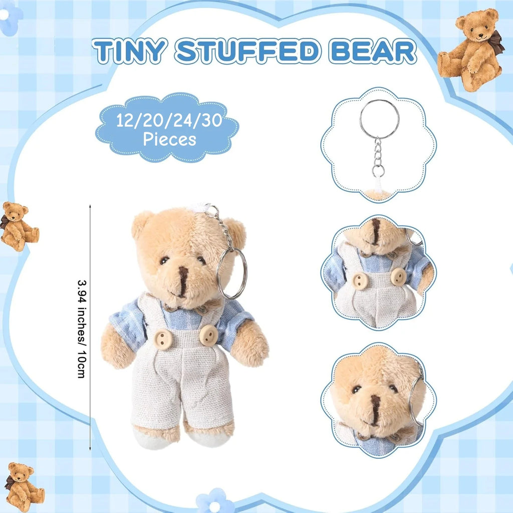 12-30 Sets Bear Baby Shower Favor for Guest Stuffed Plush Mini Bears Thank You Cards Organza Bag for Gender Reveal Guest Gifts