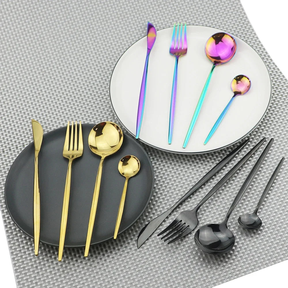 8Pcs Table Dinner Fork Stainless Steel Dessert  Fork Tableware Forks Set Black Cutlery Dinnerware Kitchen Accessories