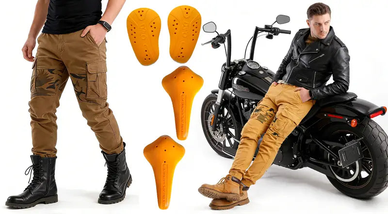 orange protective knee and hip pads made of breathable material for motorcycle racing gear