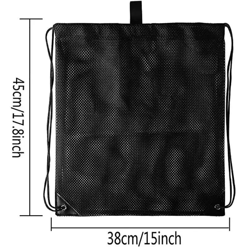 Mesh Drawstring Bag Backpack Black Mesh Bags Heavy Duty Soccer Ball Net Bag Equipment Bag For Gym Beach Swimming Gears