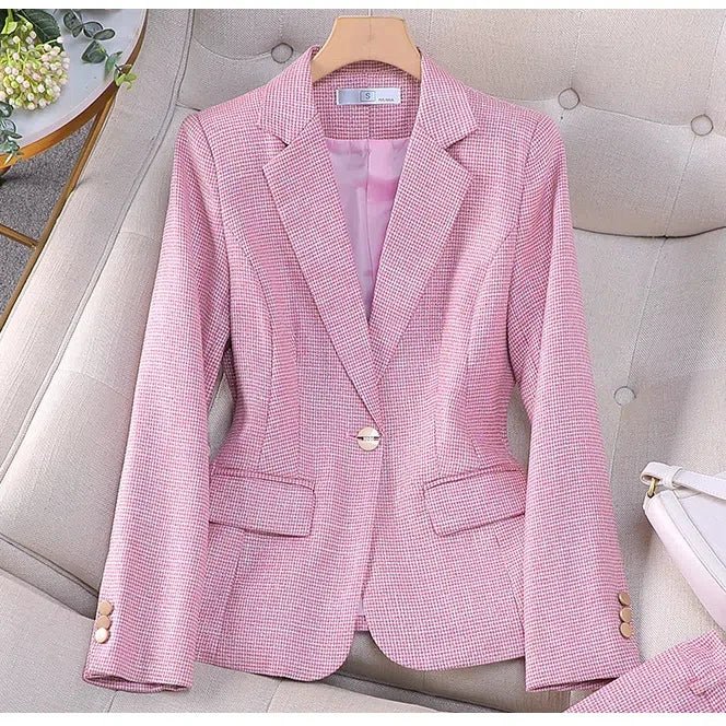 Luxury Small Women Pink Blazer Ladies Professional Suit Women Temperament Suit Fashion Interview Formal Pant Suits