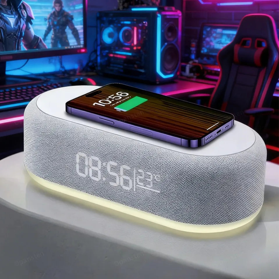 Wireless Charger Pad Phone Alarm Bedroom Lamp Night Light Desktop Clock Thermometer For iPhone 17 16 15 14 13 Fast Charging Dock