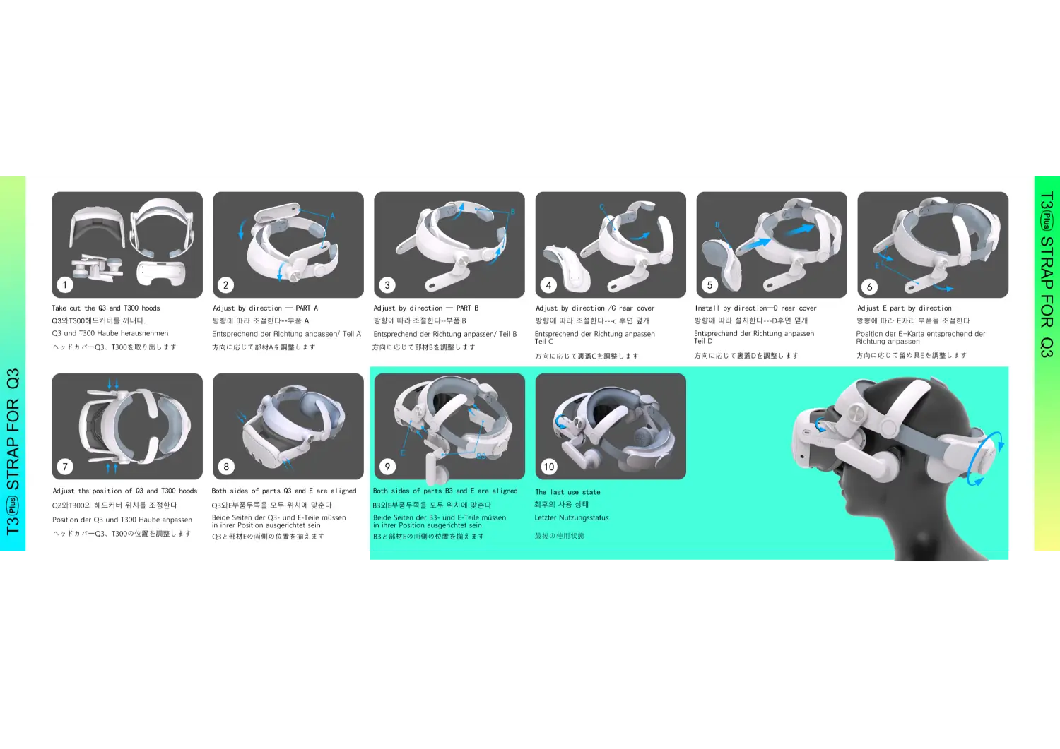 Sangle de casque en plastique blanc et bleu pour le casque de réalité virtuelle Meta Quest 3, conçue pour un confort maintenu