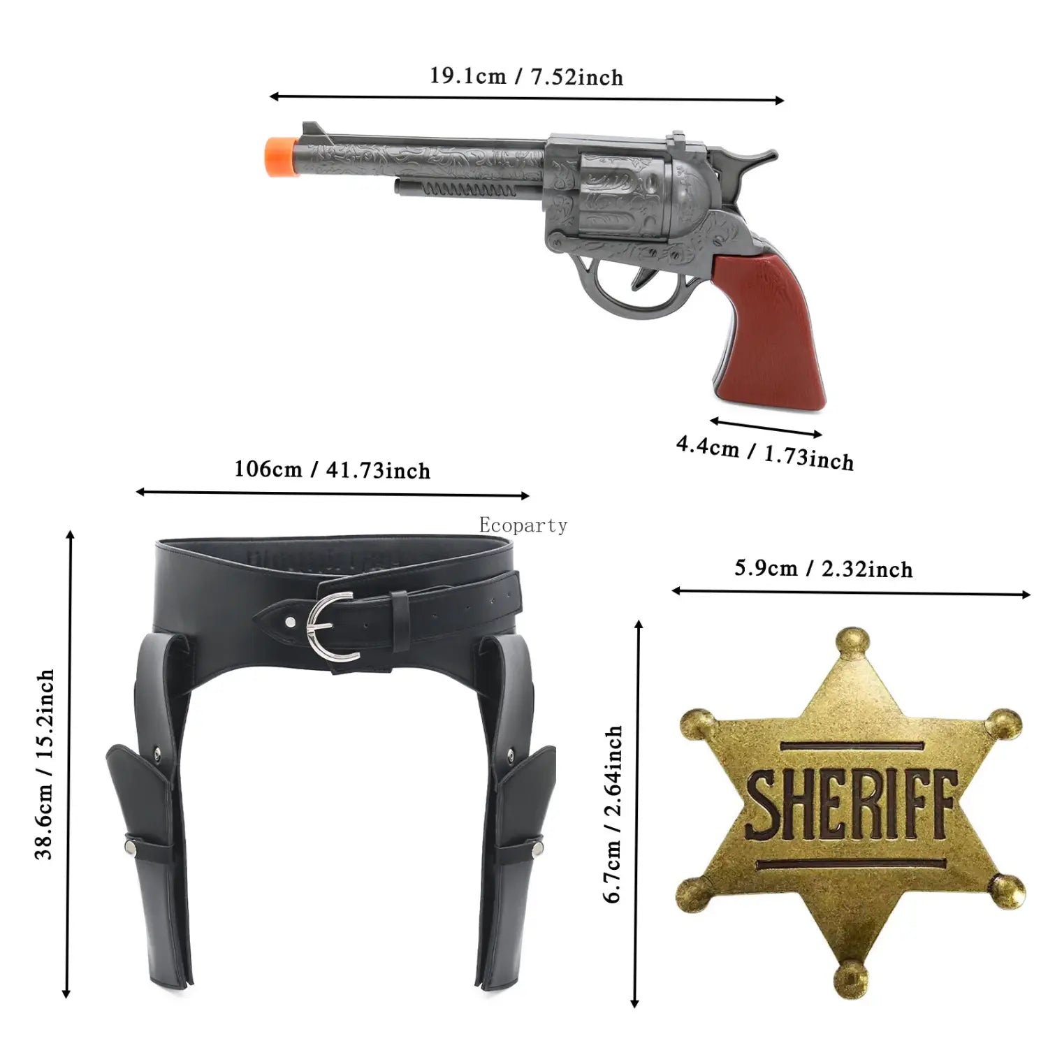 Silver and red plastic toy revolver with engraved details in renaissance cowboy double belt revolver holster suitable for waistband renaissance cowboy styles