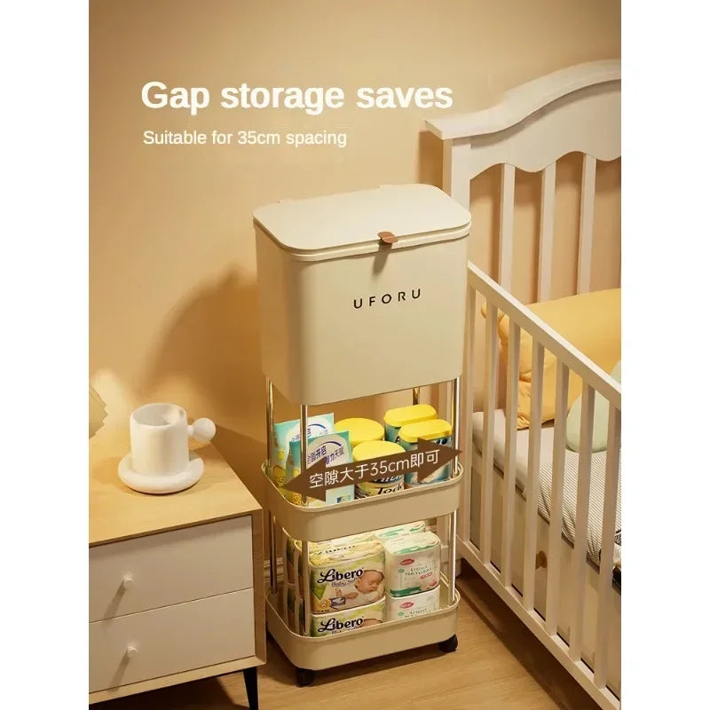 Layered Baby Storage Organizer, Openandshut Trash Can, Multiscene Portable Rack, Multilayer Large Cabinet in Bedroom, Versatile