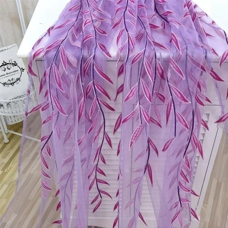 1 panel Elegant Modern Tulle Curtains for Living Room Bedroom Kitchen Green Leaf Sheer Curtains for Window Tulle Curtains Drapes