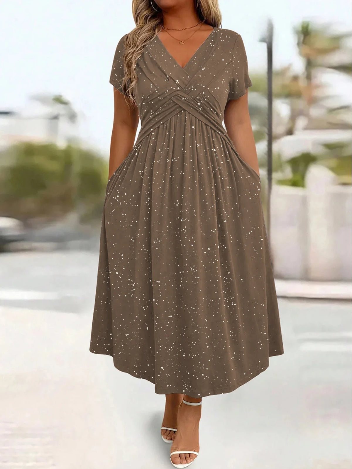 Vestidos De Mujer Casuales V Neck Short Sleeve Pocket Hem Elegant Dress Women's Summer New Formal Evening Fashion Hem Long Dress