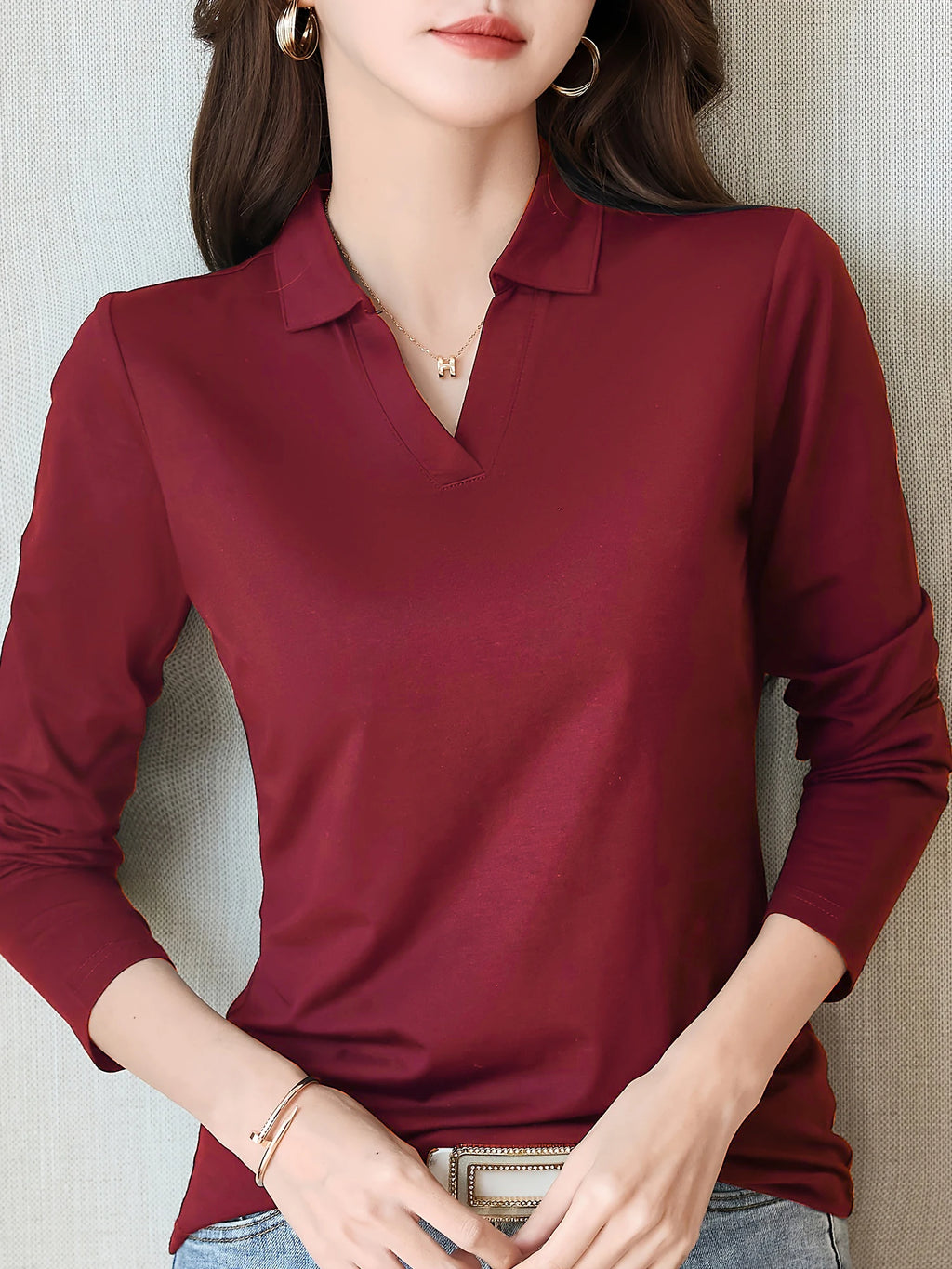 Women's Casual Chic Shirt - Long Sleeve, Button Detail, Semi-Sheer Cotton Blend, Machine Washable - Perfect for Spring & Fall