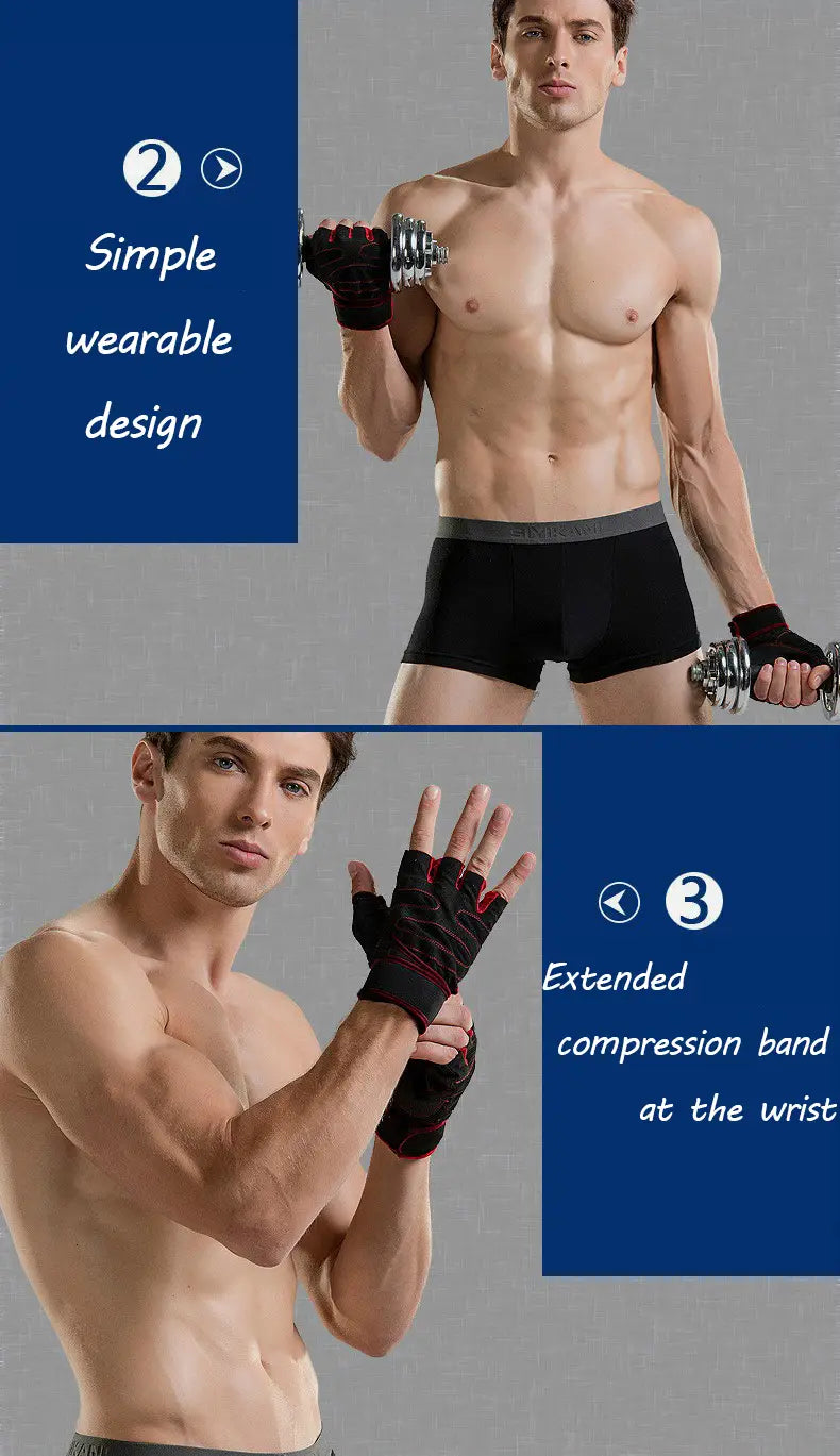 Gewichthebergunschuh-Handschuhe für Fitness und Training in Schwarz und Rot mit fingerlosem Design und einem verlängerten Kompressionsband am Handgelenk, von der Rückseite gezeigt.