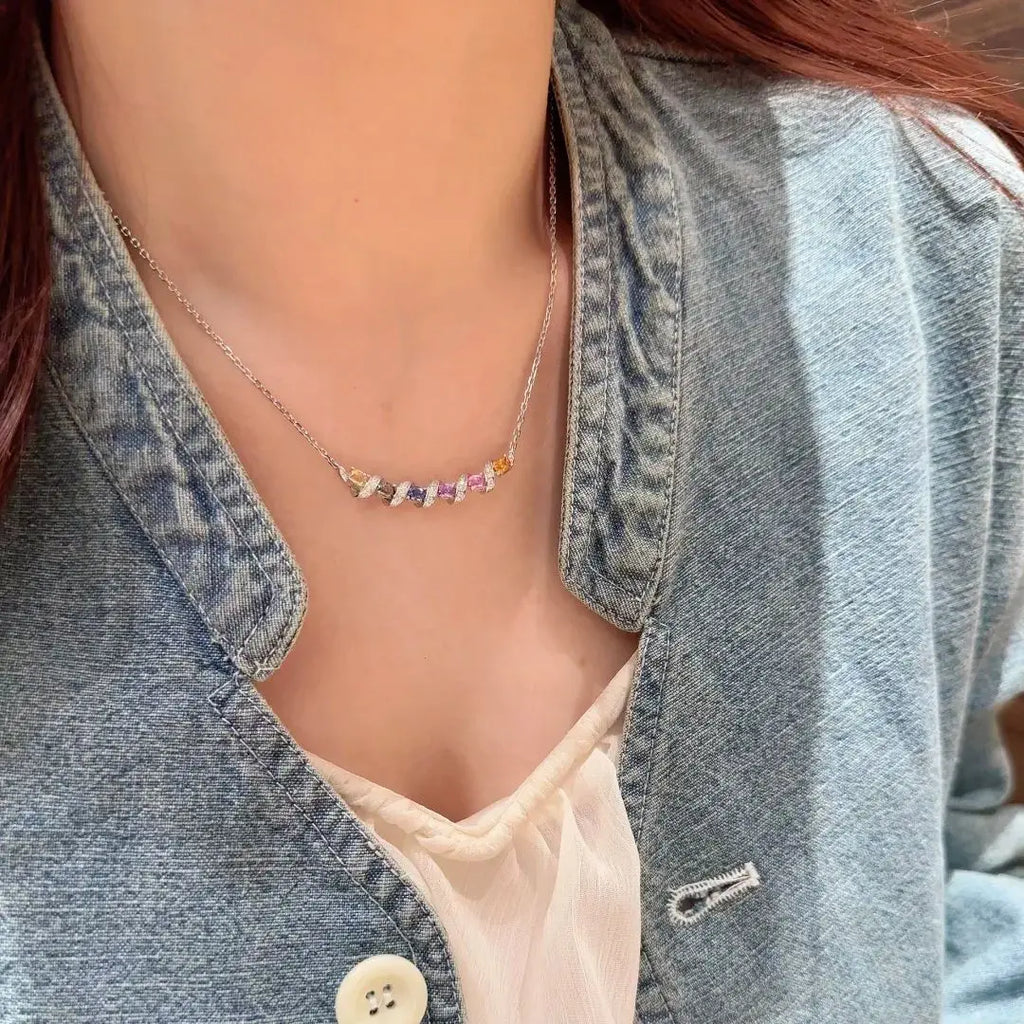 S925 Sterling Silver Necklace, Evening Dress Accessory, colorful Zircon Necklace, Noble and colorful Gemstone Necklace for Women