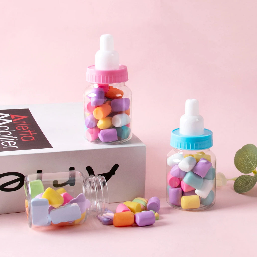 12/24Pcs Pink Blue Baby Bottle for Baby Shower Favors Mini Candy Bottles for Boys Girls Newborn Party Gender Reveal Party Decor
