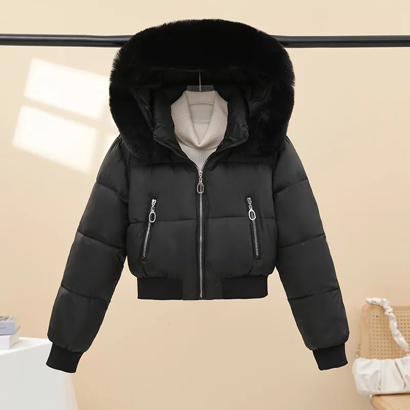 Women's New Winter Velvet Thickened Cotton-padded Jacket Hooded Short Long-sleeved Cotton-padded Jacket Jacket Women