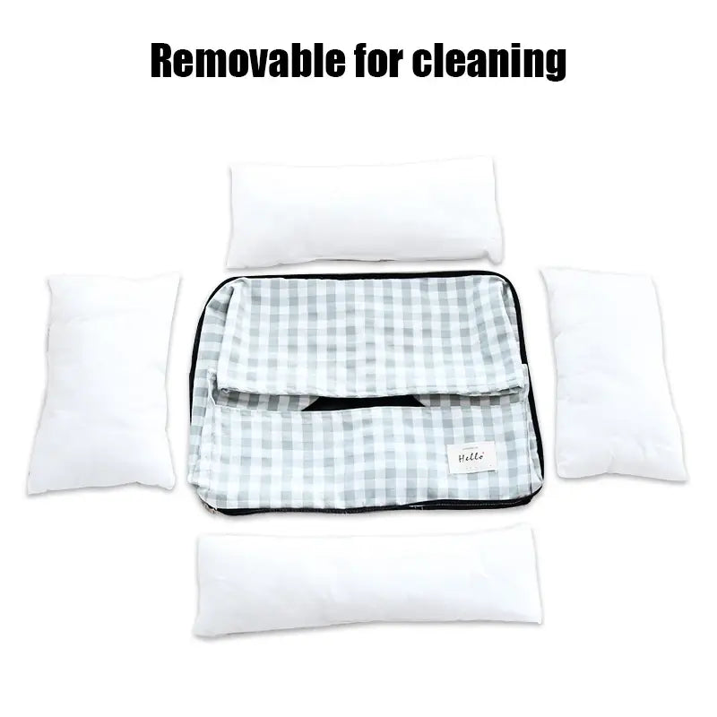 please allow a gray and white checkered tissue box cover with black trim designed to complement the plush gingham check pet bed cotton dog sofa.