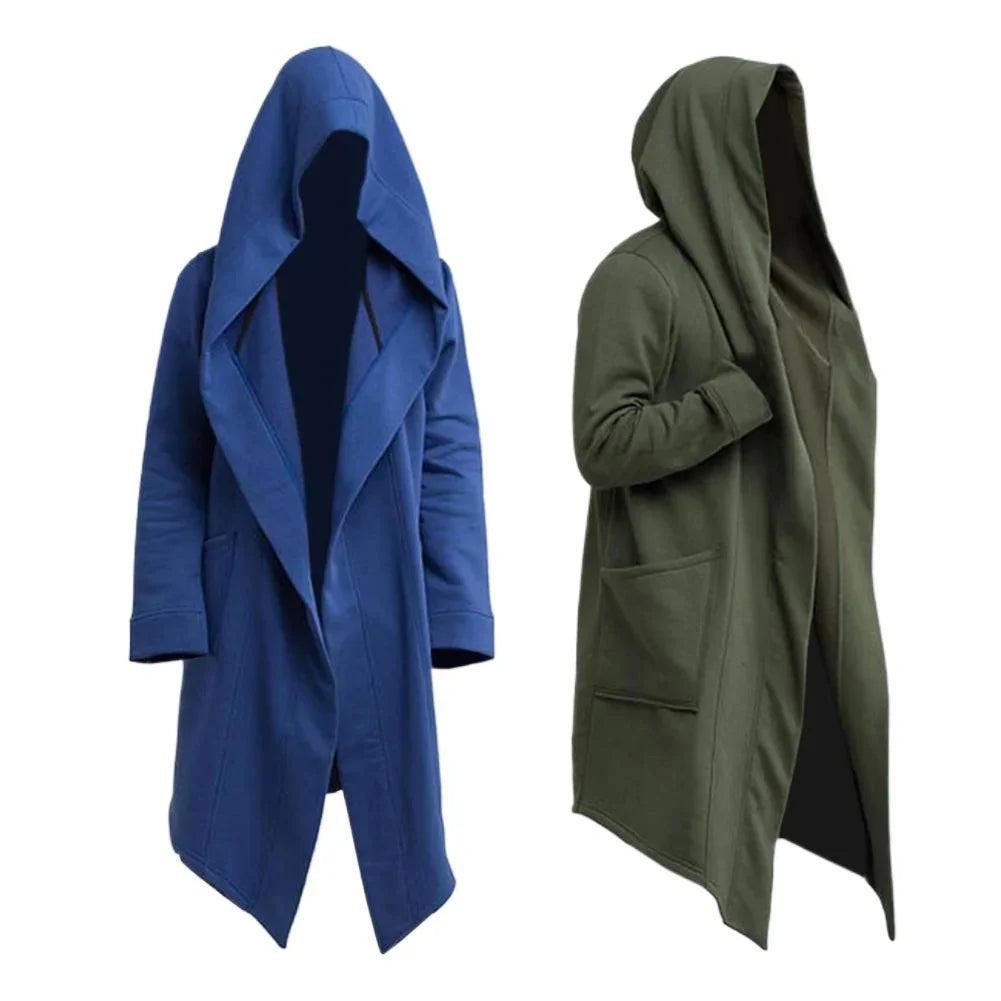 New Autumn Winter Thicken Warm Trench Coat Men Solid Casual Loose Hooded Long Jackets Leisure Warm Fleece Male Thick Cardigan