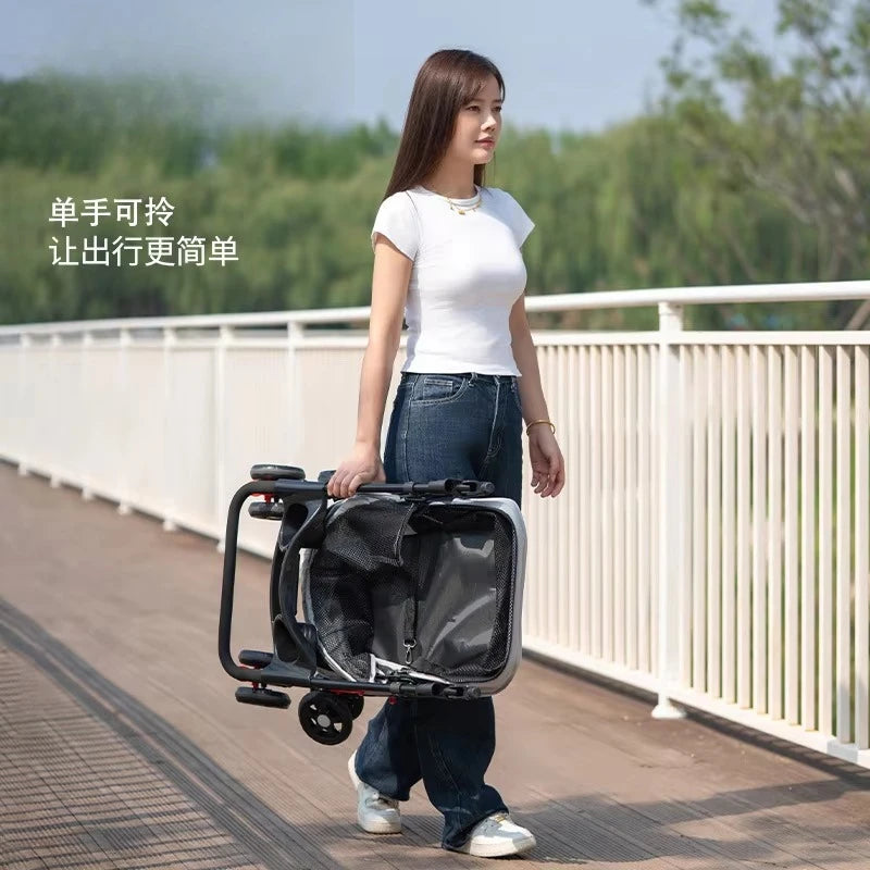 Lightweight Foldable Pet Stroller Outdoor Travel Hand Cart for Small Dogs Cats Teddy Walking Trip