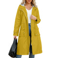 Women's Solid Colored Hooded Long Sleeved Trench Coat With Striped And Straight Tube Jacket Elegant British Style Windbreake