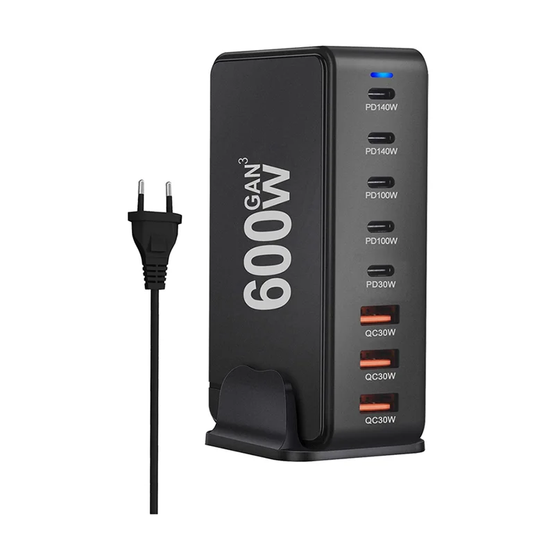 FULL-Fast Charging 600W Desktop Gan Quick PD Charger 8 Ports USB Type C Mobile Phone Laptop PC Charging Dock Stand