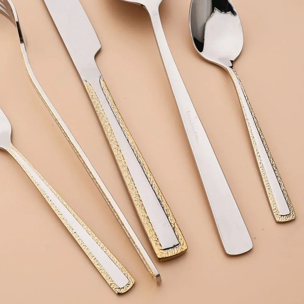 4Pcs Stainless Steel Cutlery Set Knife Fork Spoon Dinnerware Set Embossed handle Dinner Tableware Kitchen Home Flatware