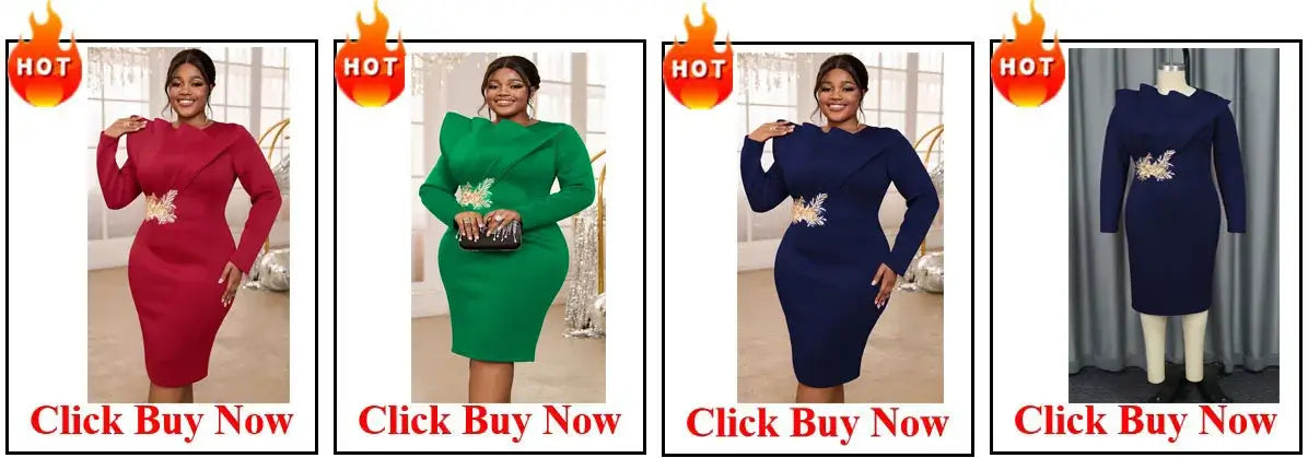 A plus-size woman models a beaded high waisted elegant party jumpsuit with long sleeves and ruching in vibrant red emerald green and navy blue featuring a floral embellishment at the waist.
